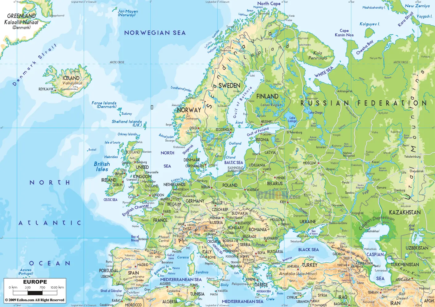 Europe Physical Map of Eu • Mapsof.net