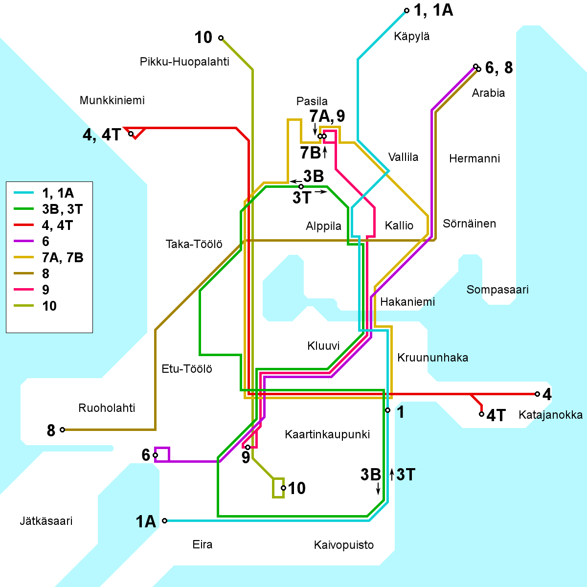 Helsinki Tram Map 2008
