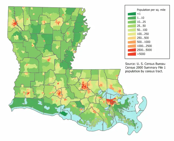 Louisiana Population Map •