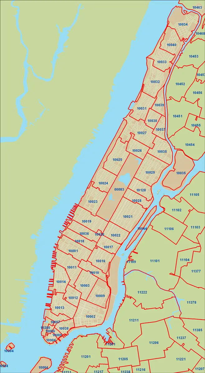 Manhattan Zip Code Map • Mapsof.net