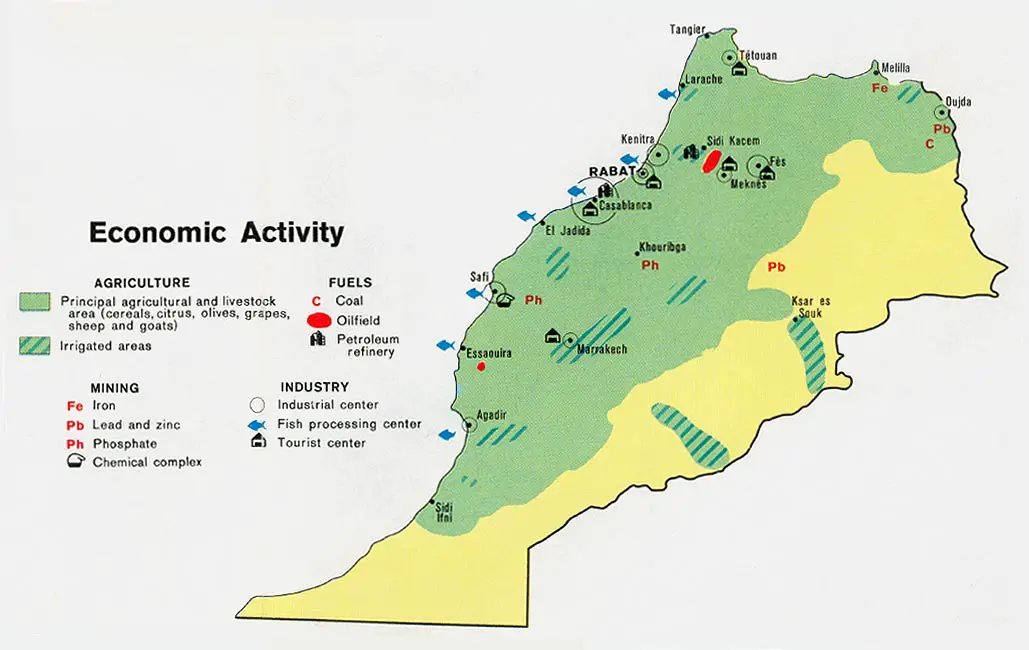 Map of the Economic Activity of Morocco 1973 •