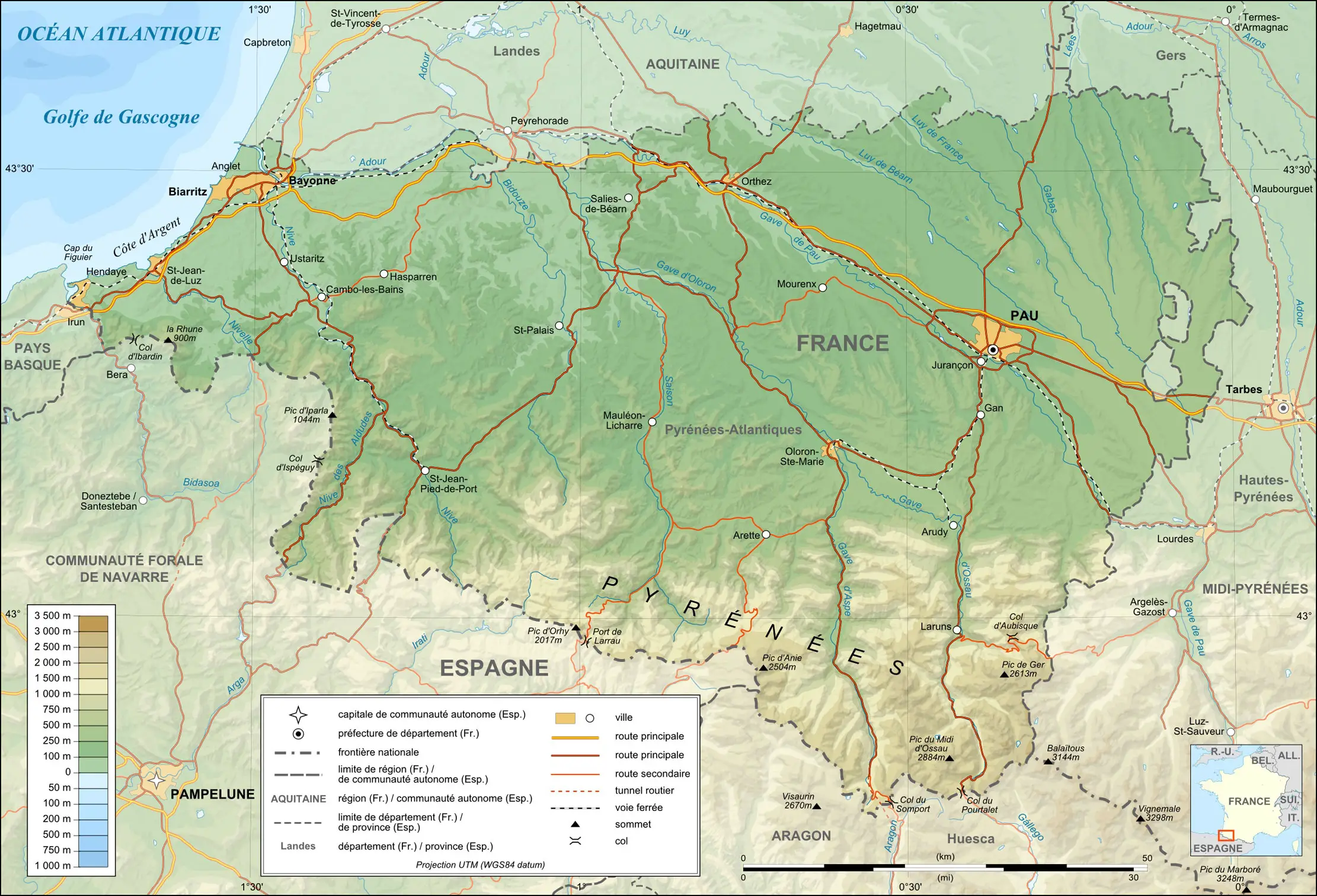 Pyrenees Atlantiques Topographic Map Fr