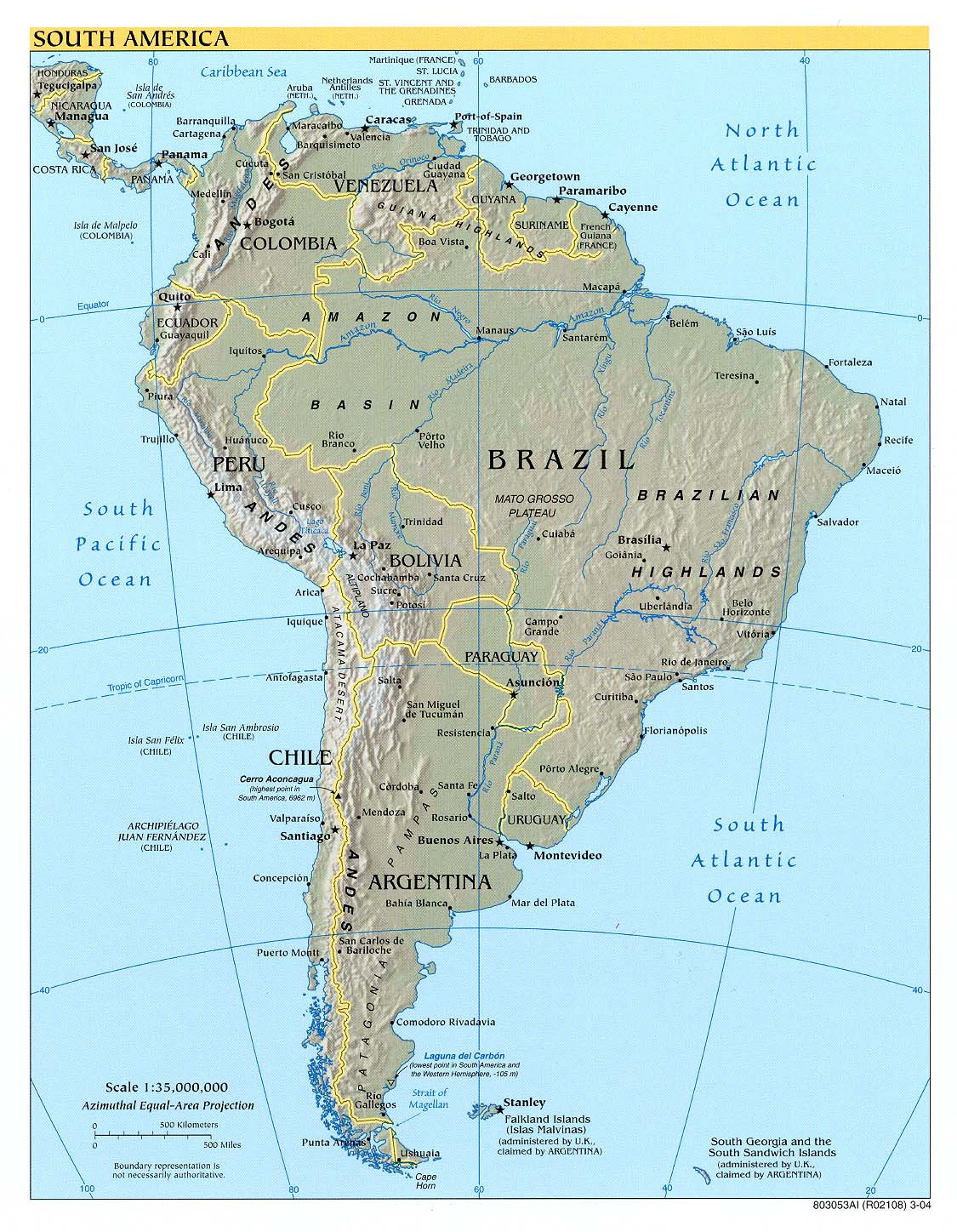 South America Physical Map 3