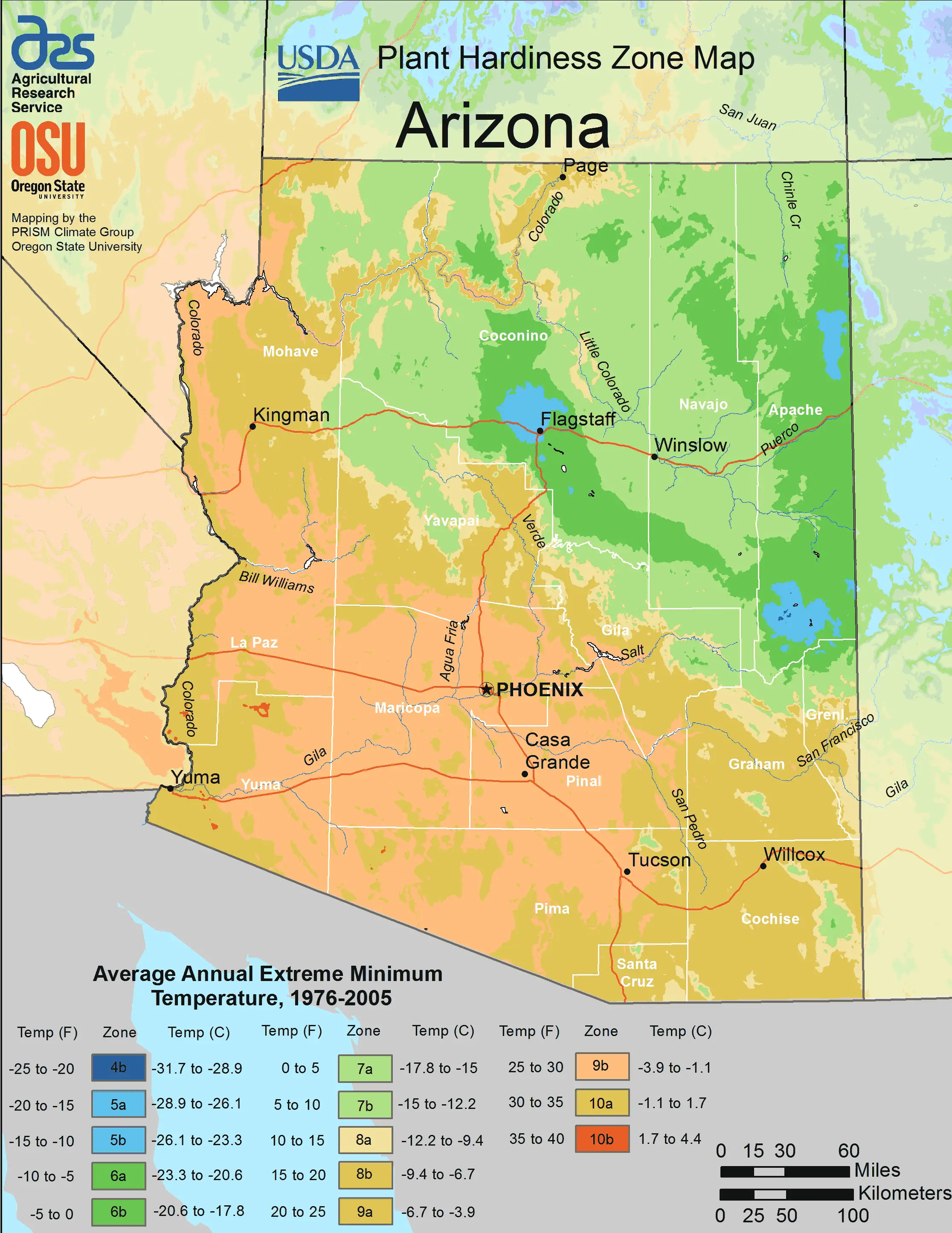 Arizona Plant Hardiness Zone Map