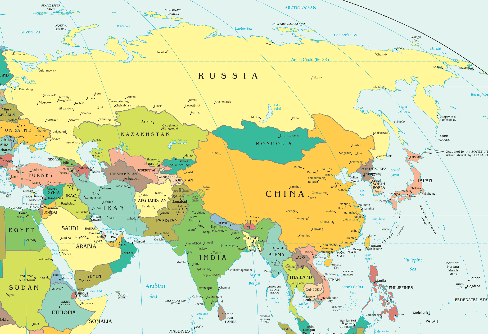 Map Of Asia With Countries Labeled 