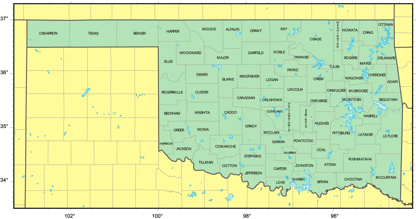 Counties Map of Oklahoma