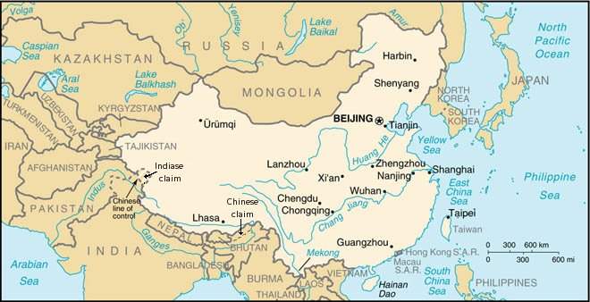 Kaart China Bewerkt