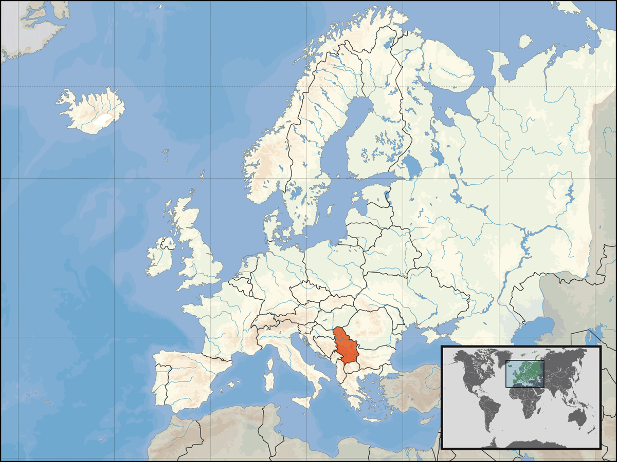 Location of Serbia In Europe, Kosovo Included
