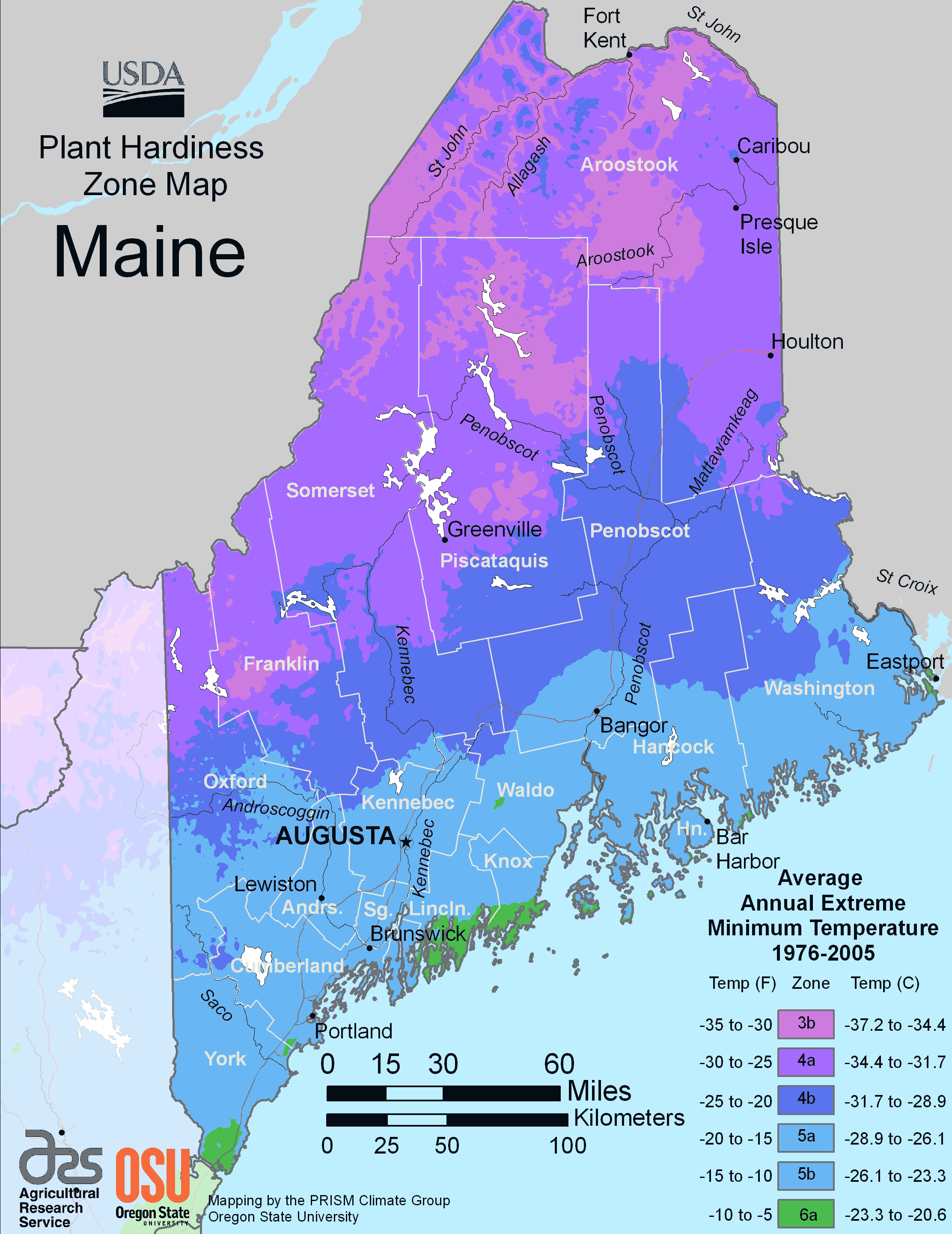 Maine Plant Hardiness Zone Map