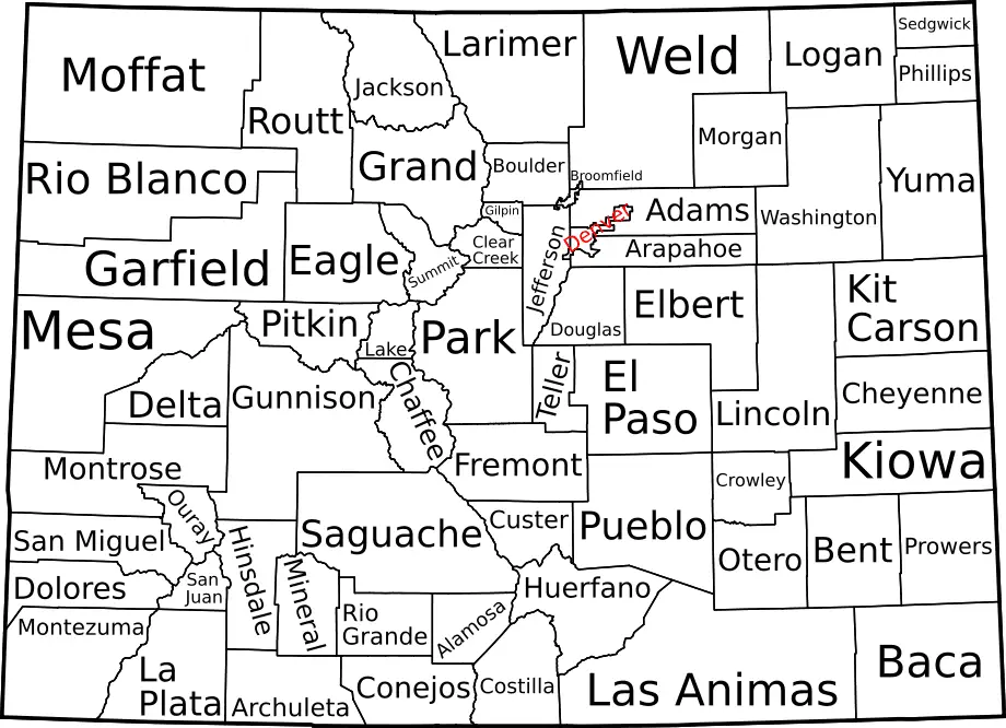 Map of Colorado Counties, Labelled