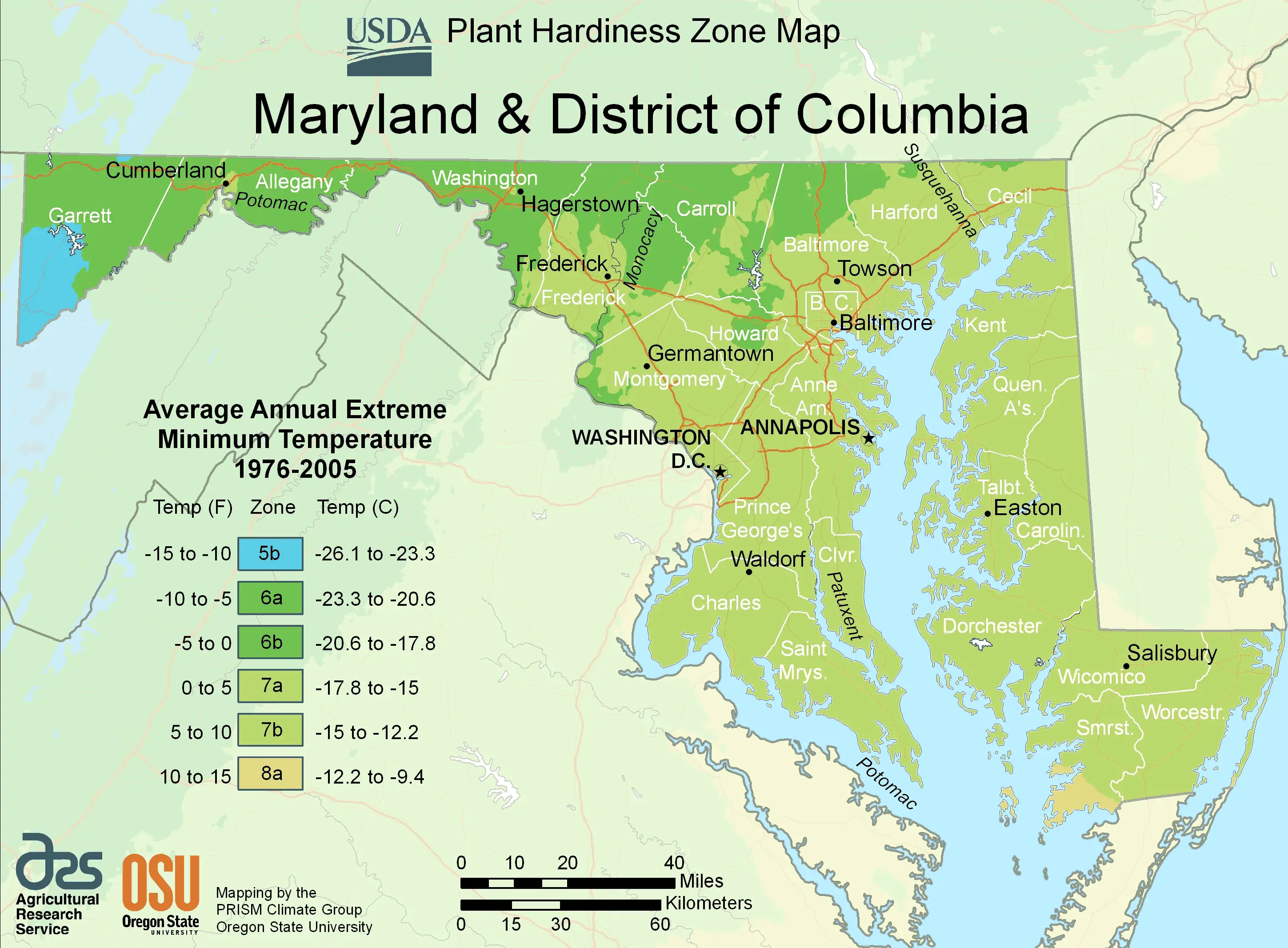 Maryland Plant Hardiness Zone Map