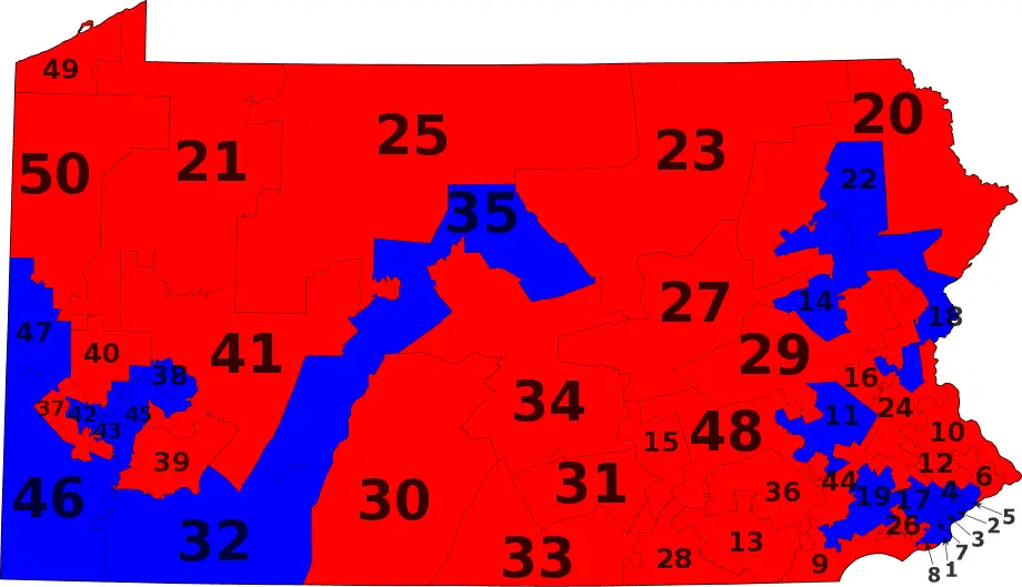 Pa State Senate Districts By Party