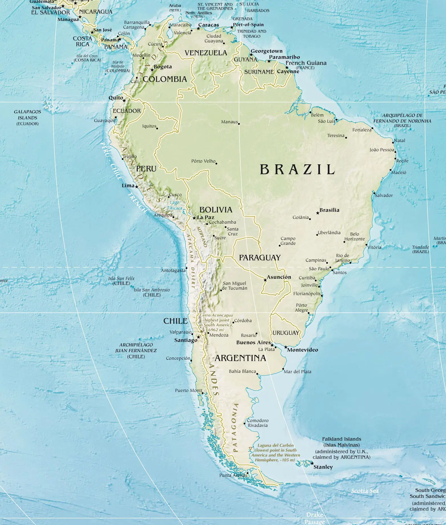 South America Physical Map 2