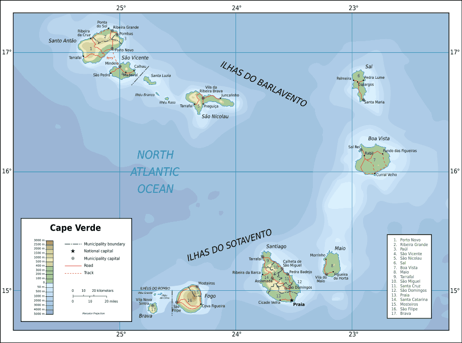 Topographic Map of Cape Verde En