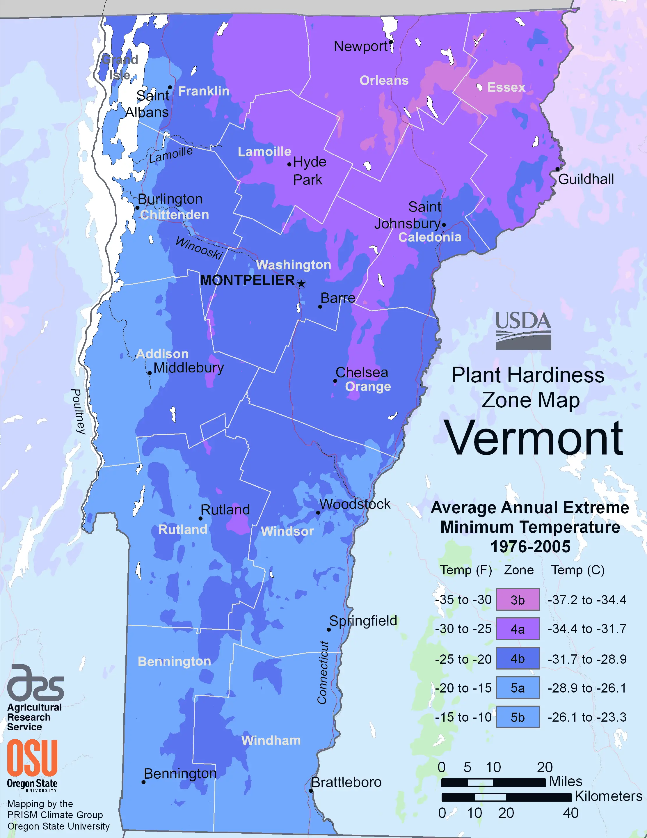 Vermont Plant Hardiness Zone Map