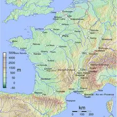 France Phisical Map With Cities
