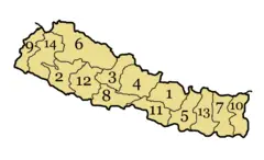 Nepal Divisions Numbered