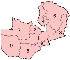 Zambia Provinces Numbered