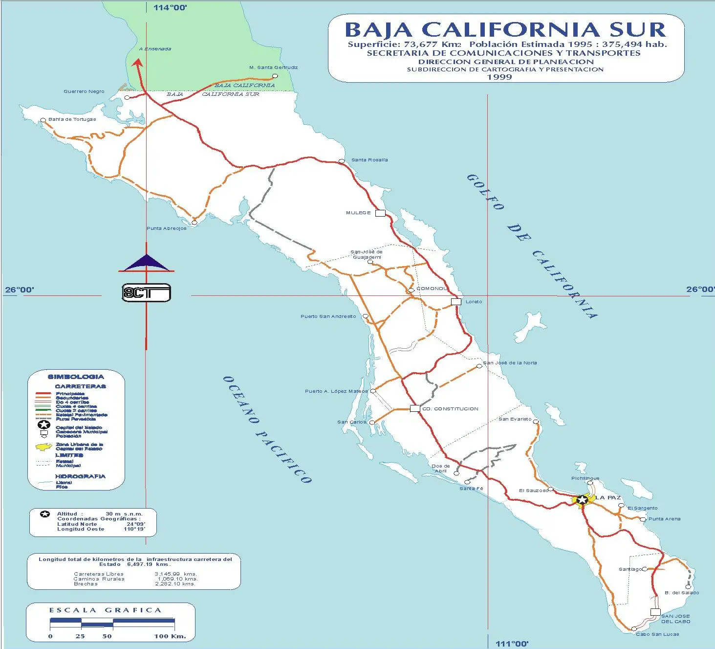 Baja California Sur Mexico Road Map