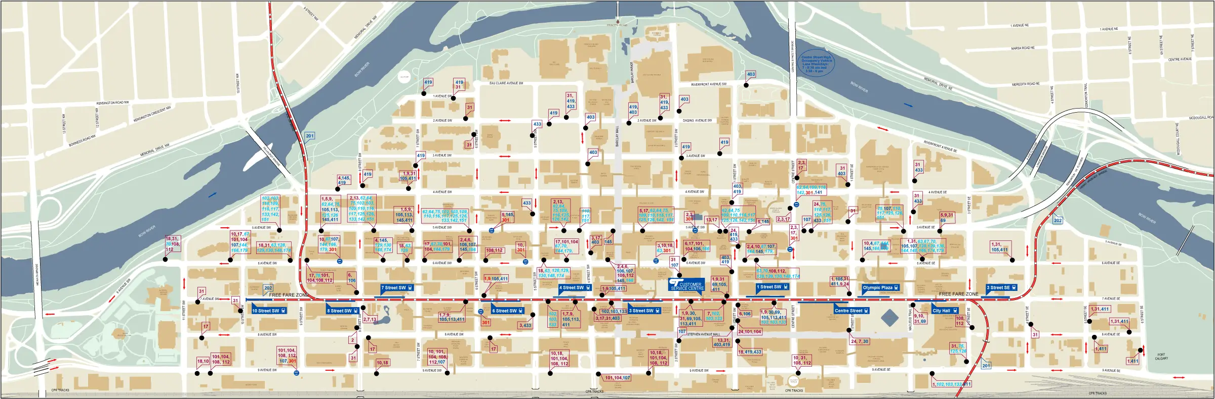 Calgary Downtown Bus Map