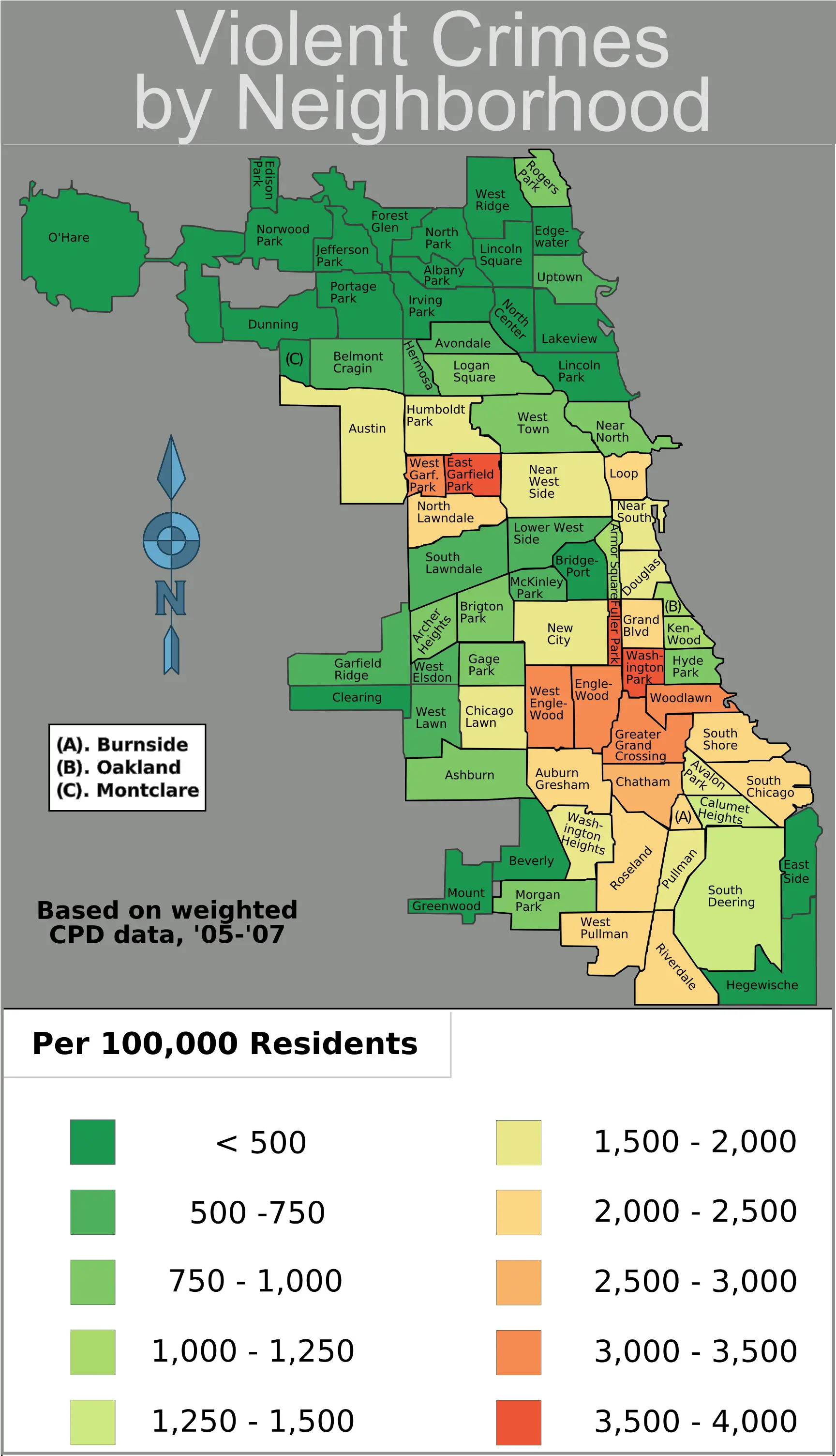 Chicago Weighted Crime Map 05 07 Mapsof Net