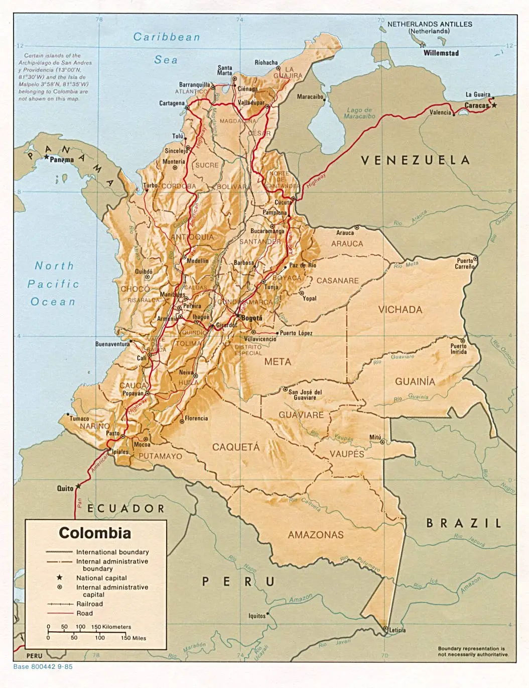 Colombia Shading Relief Map 1985