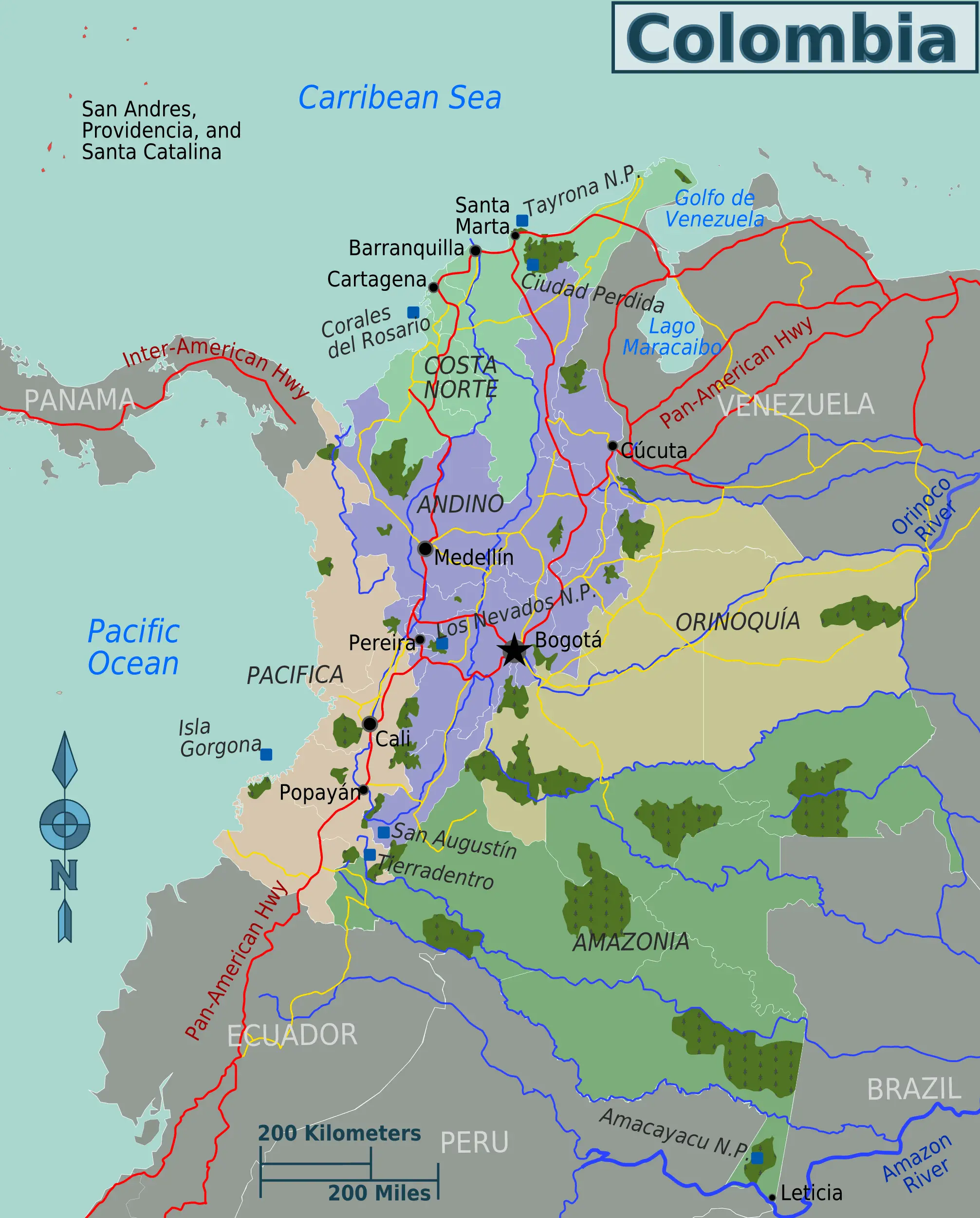 Colombia Regions Map