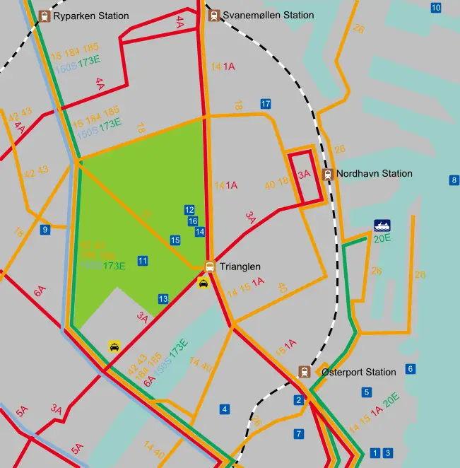 Copenhagen Oesterbro Bus Lines Map