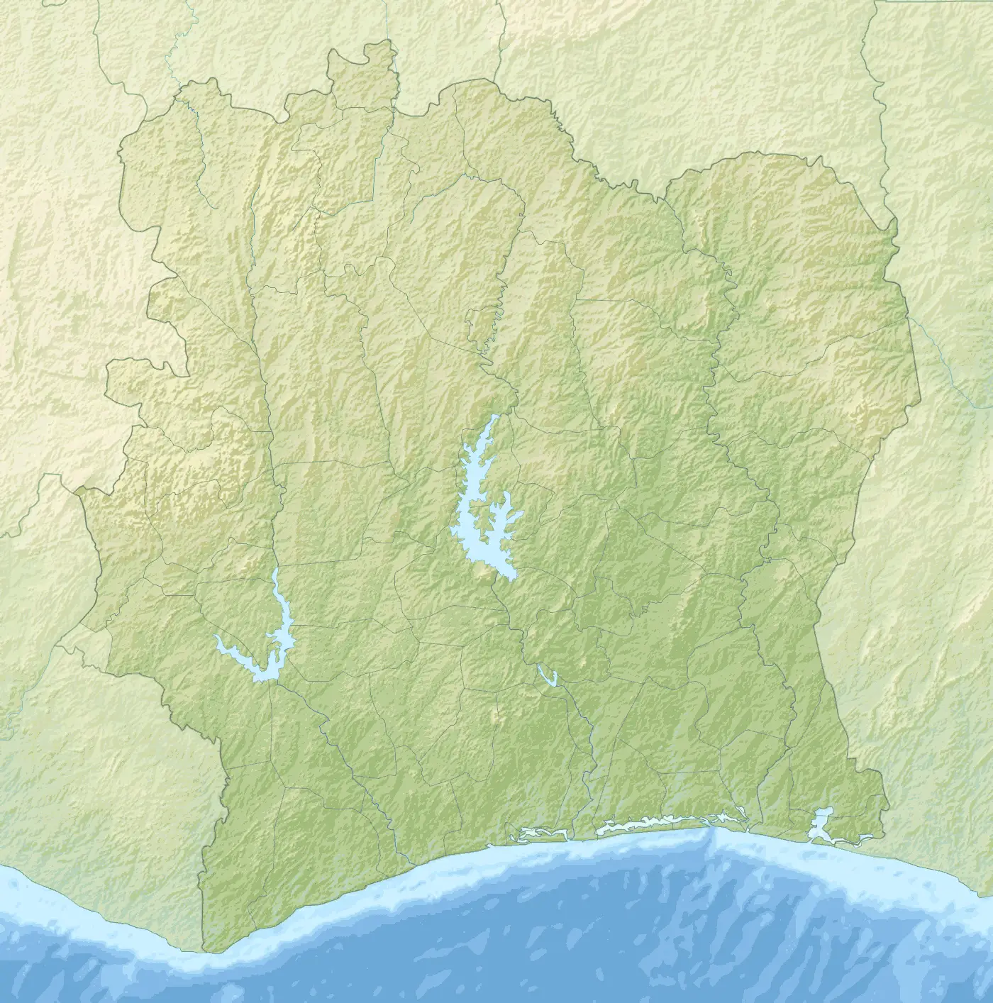 Cote D'ivoire Relief Map