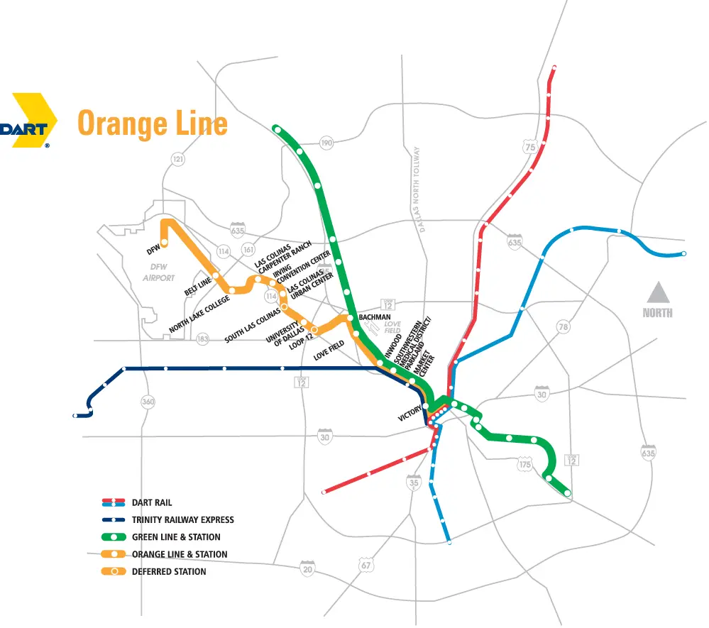 Dallas Orange Light Map (light Rail)