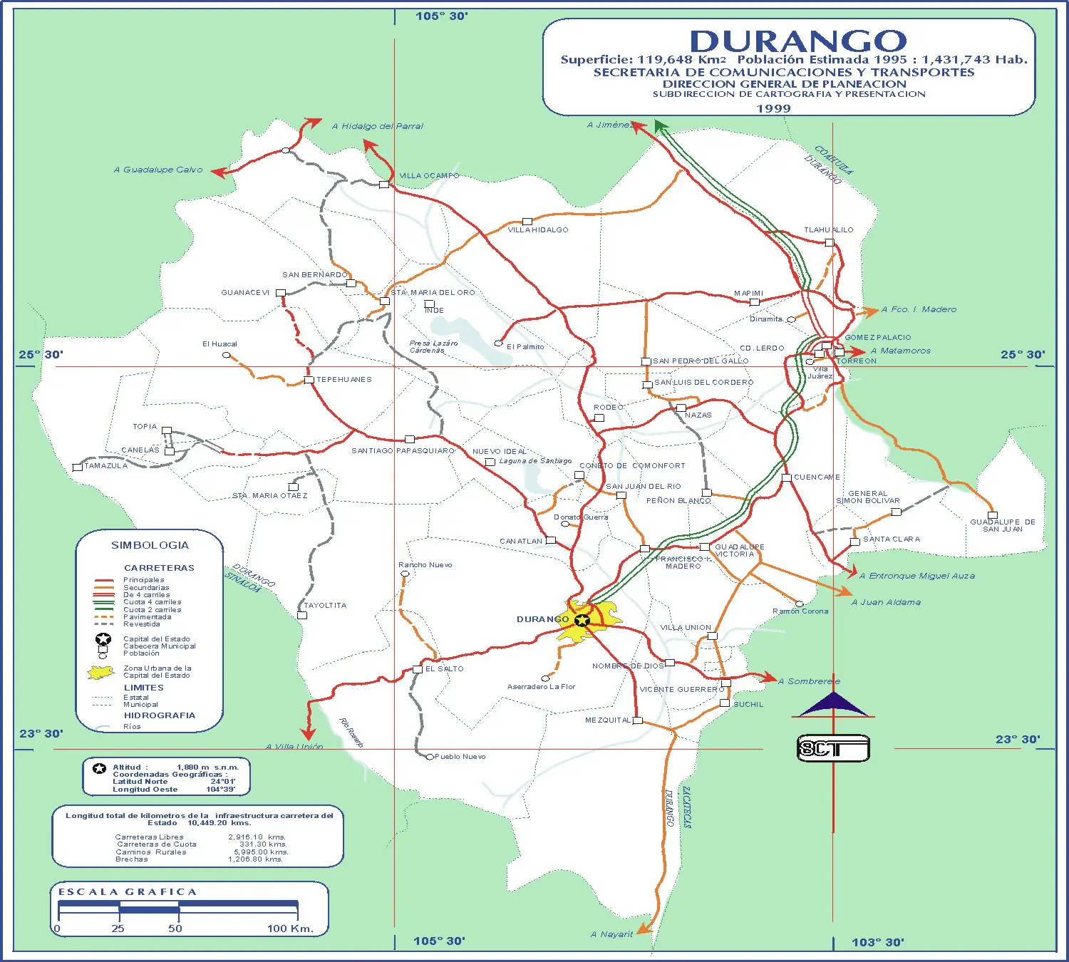 Durango Mexico Road Map