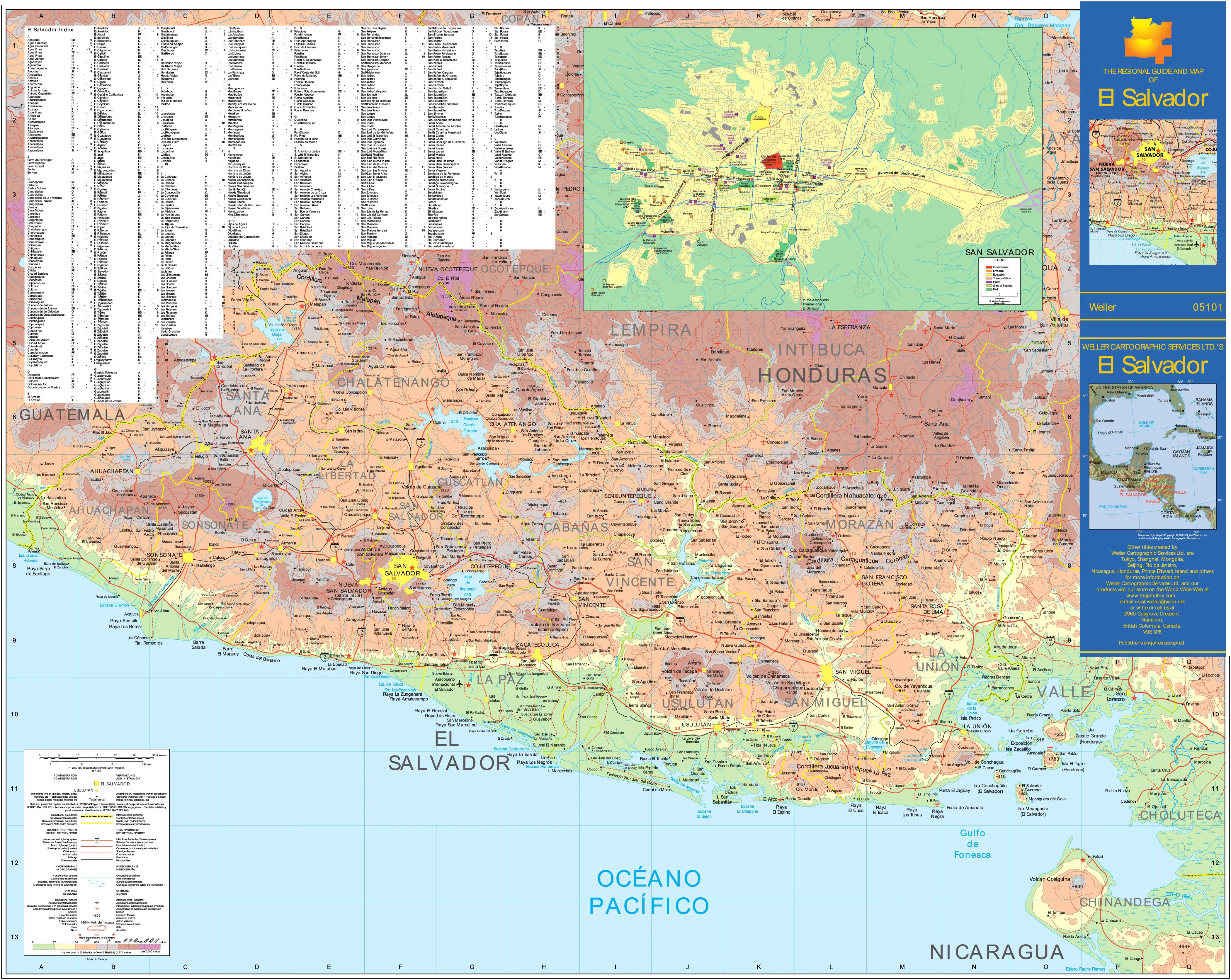 El Salvador Physical And Topographic Map