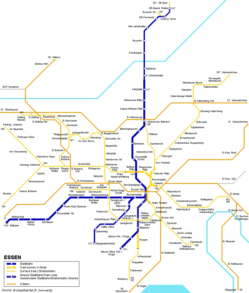 Essen Metro System Map (metro Tram Suburban)