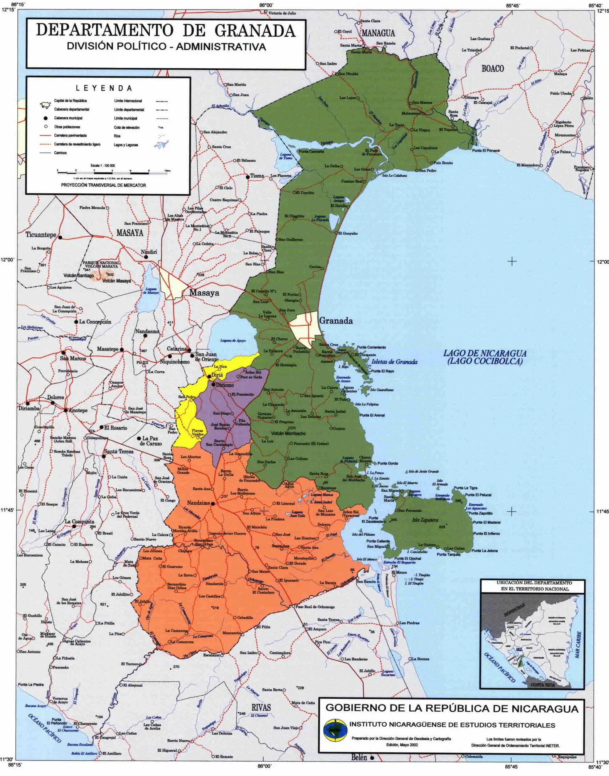 Granada Nicaragua Political Map