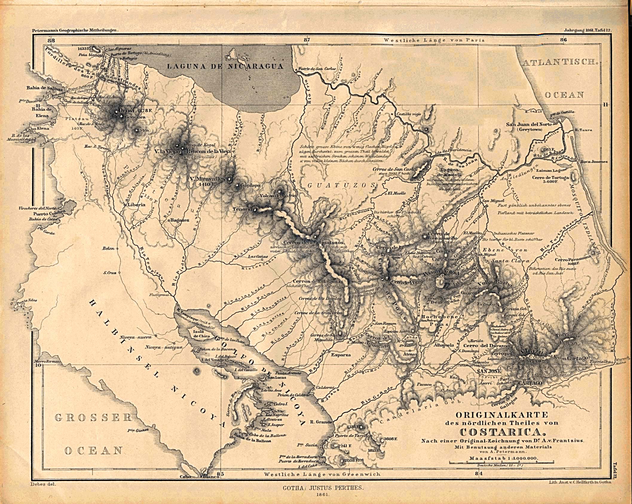 Historical Map of Costa Rica From 1861