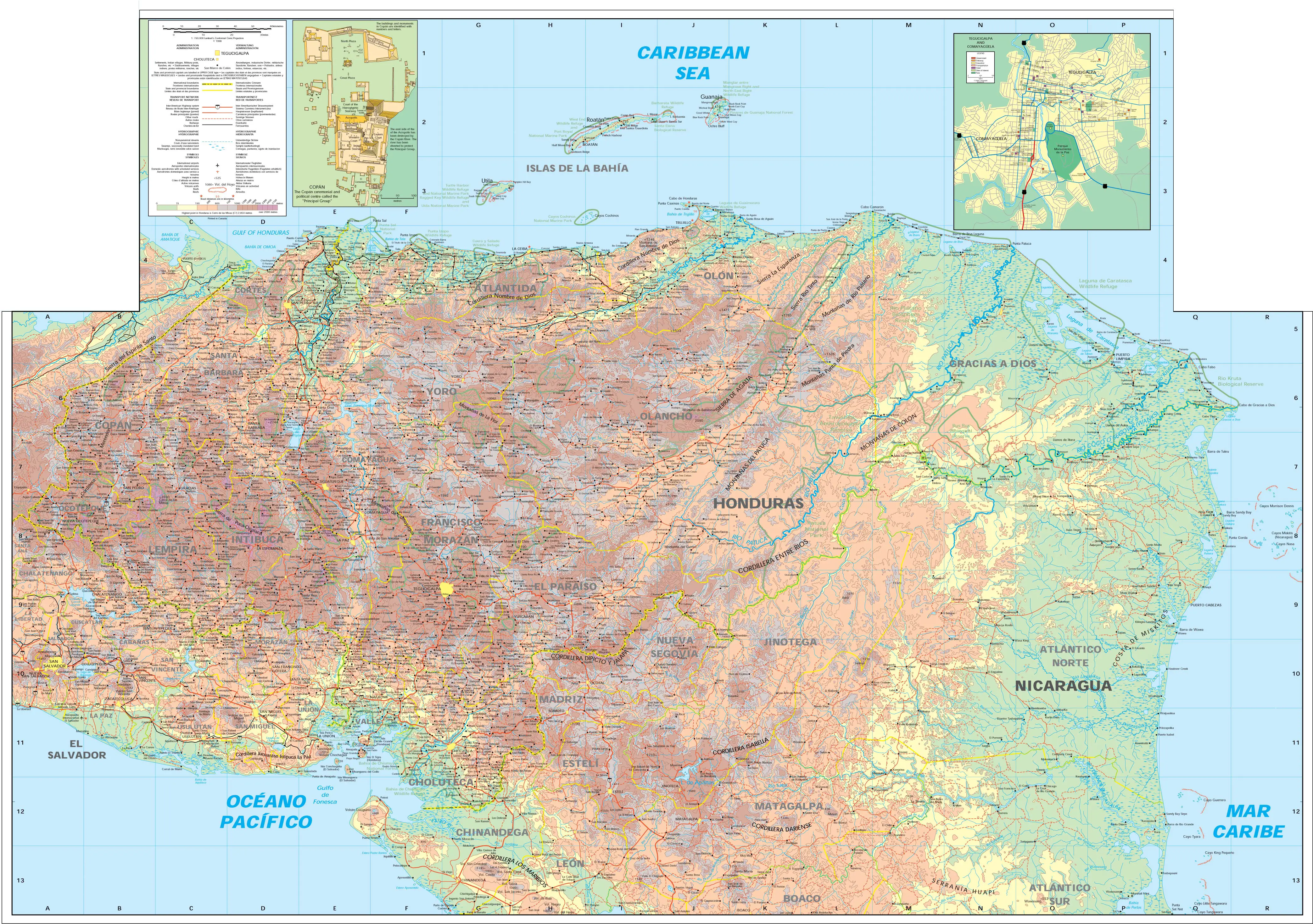 Honduras Physical And Topographic Map