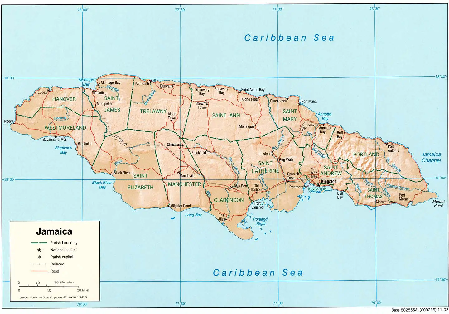 Jamaica Shading Relief Map