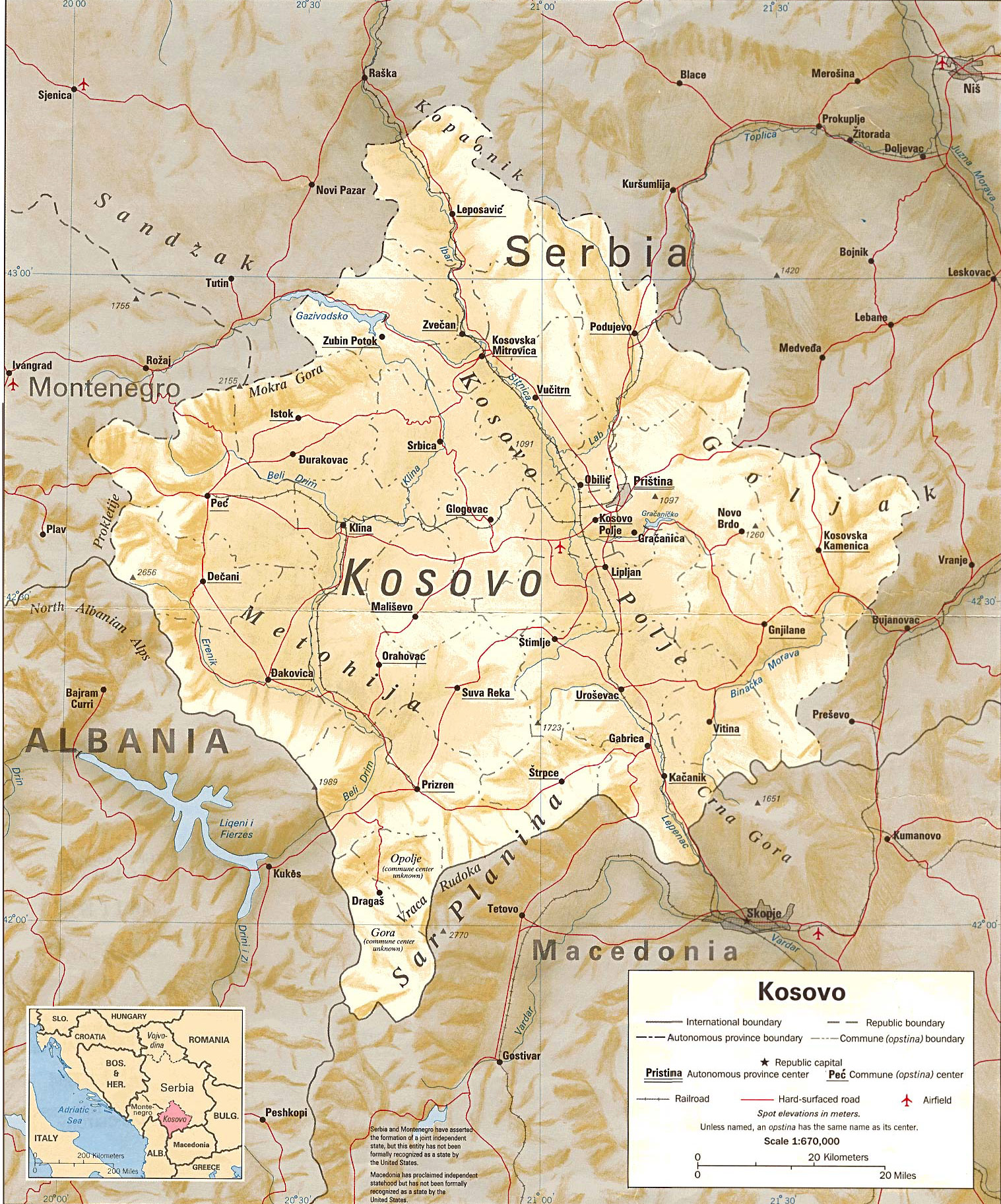 Kosovo Physical Map