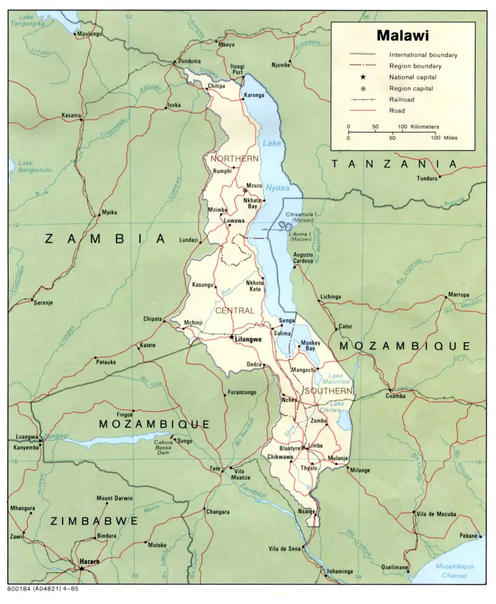 Malawi Map Political