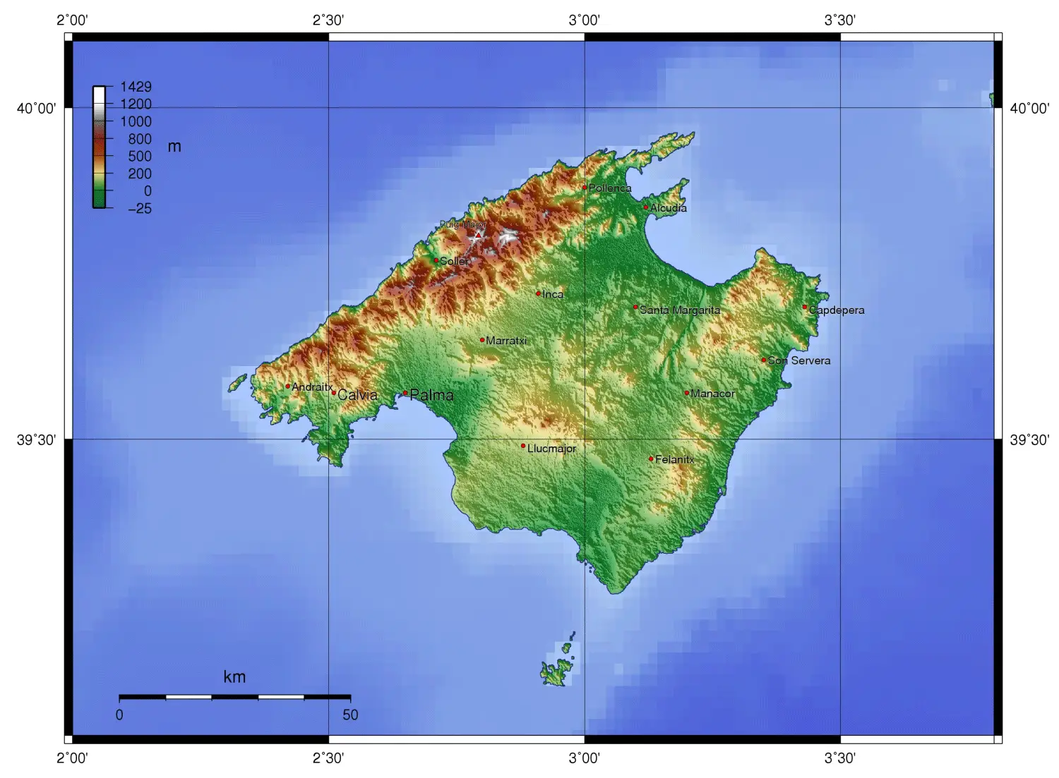 Mallorca Topographic Map 