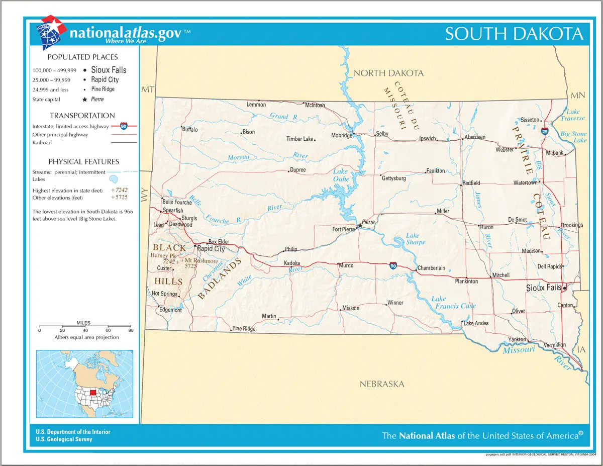 Map of South Dakota Na