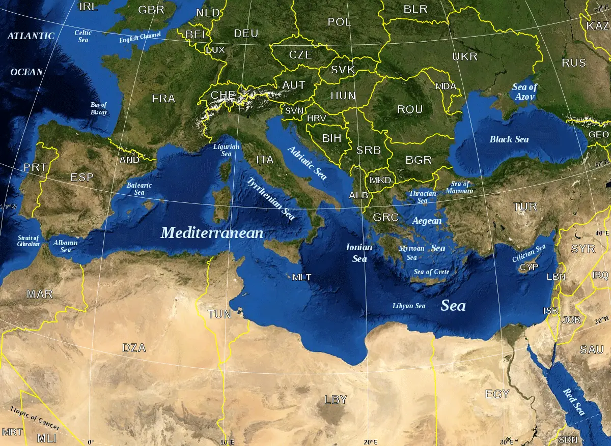 Mediterranean Sea Political Satellite Map