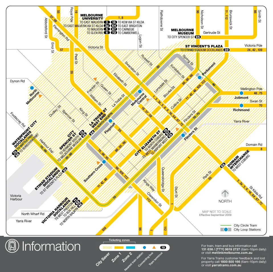 Melbourne Downtown Tram Map (city Center)