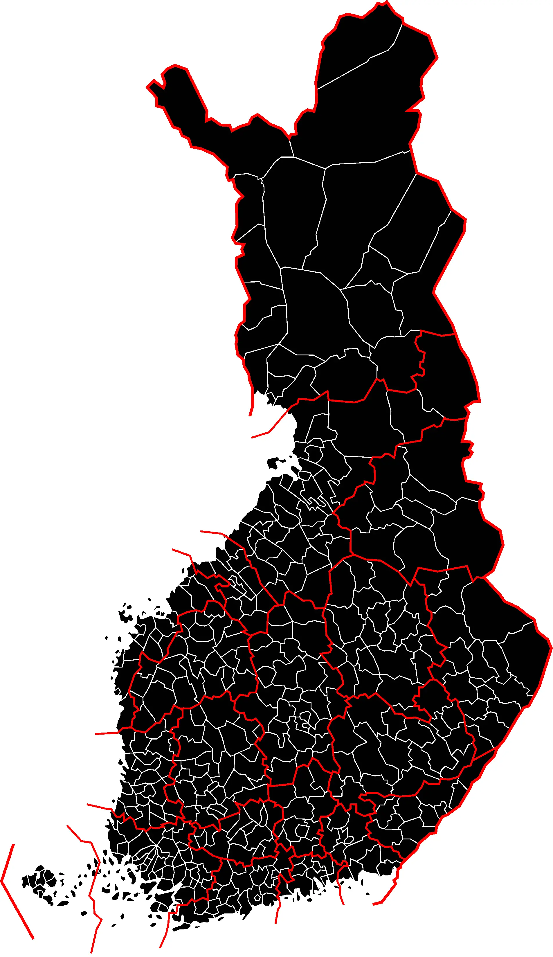 Muncipalities And Provinces of Finland Black