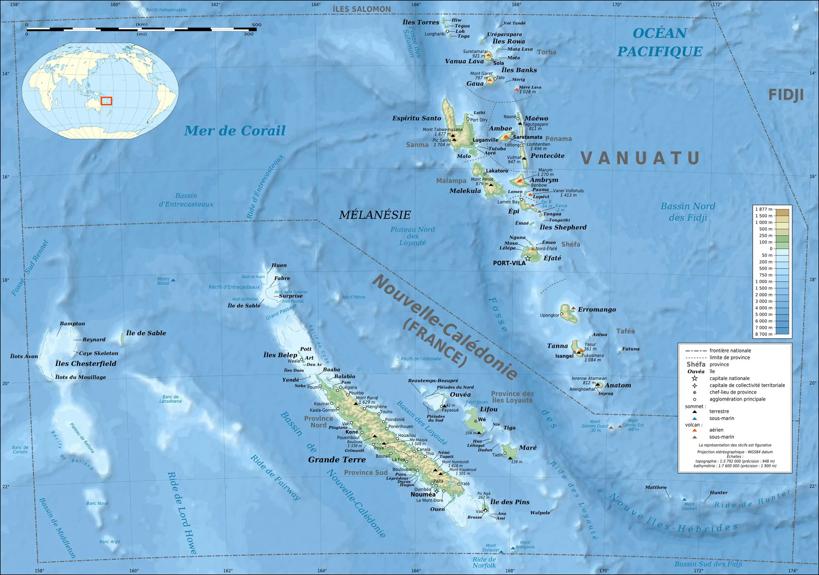 New Caledonia And Vanuatu Bathymetric And Topographic Map Fr