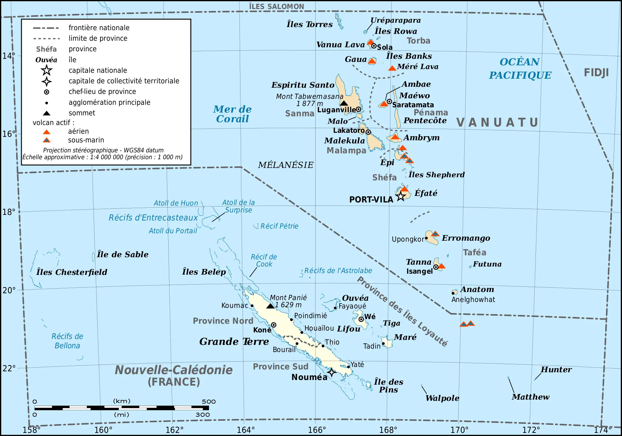 New Caledonia And Vanuatu Map Fr