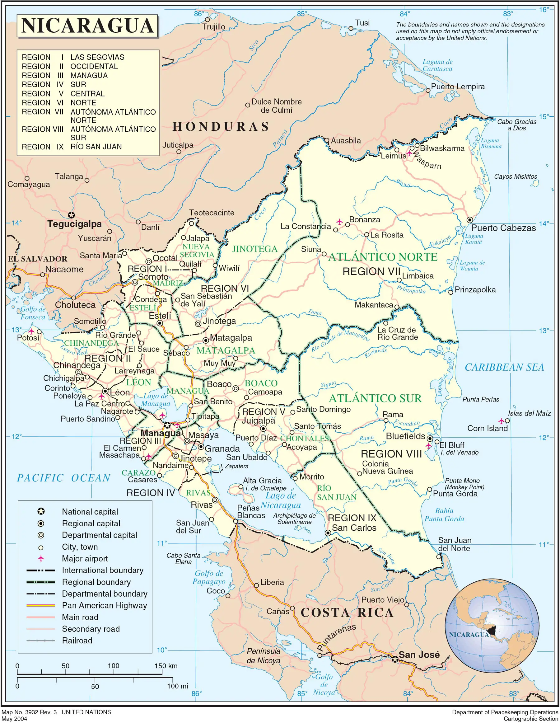 Nicaragua Regions Map