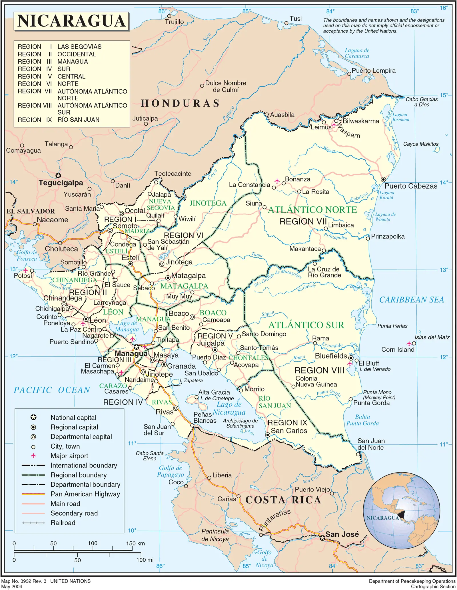 Nicaragua Regions Map 1