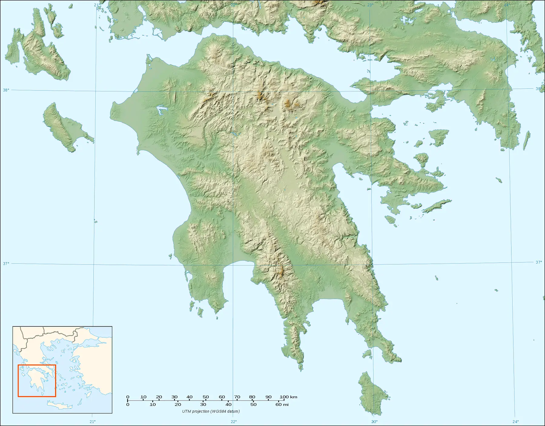 Peloponnese Relief Map Blank
