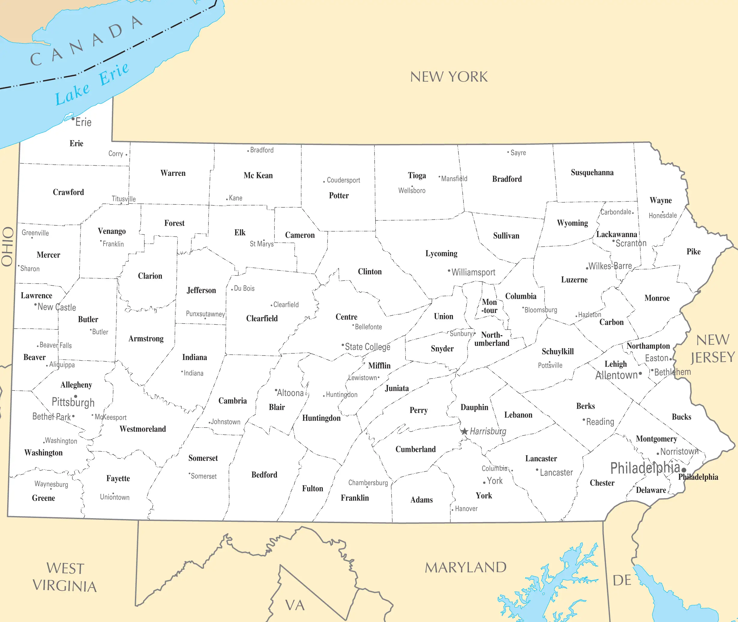 Pennsylvania Cities And Towns - MapSof.net
